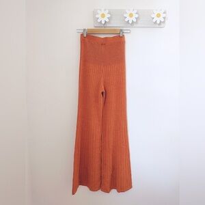 Free People Ribbed Knit Wide Leg Pants – Burnt Orange Rust Cozy Boho Cottagecore